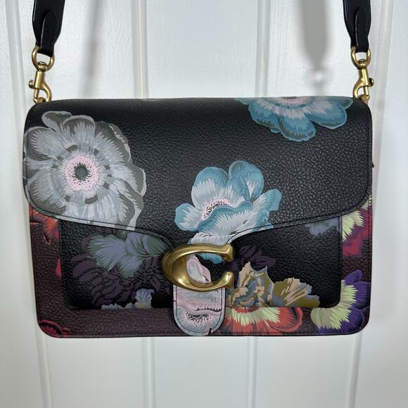 Coach x Kaffe Fassett Leather Purse Tabby Shoulder Bag With Print Black Floral - Picture 1 of 16